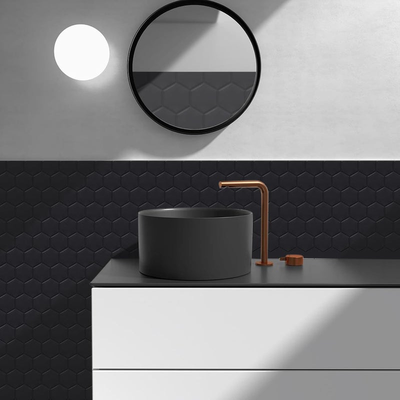 WalDecoo Matte Black Hexagon Peel and Stick Wall Tiles for Kitchen, Large Design 10-Sheet Stick on Backsplash for Bathroom, Kitchen, RV, etc（12''×12''）. - Image 2
